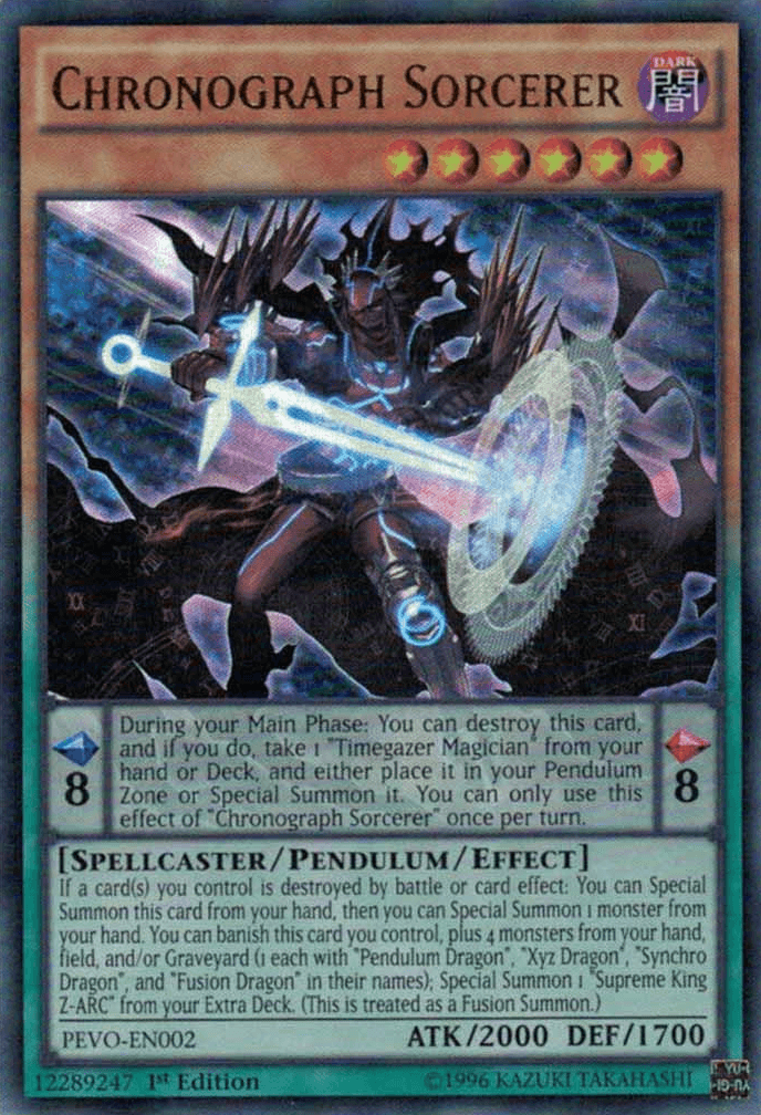 1st Edition, Dark, Pendulum Evolution, Pendulum/Effect Monster, Spellcaster, Ultra Rare Chronograph Sorcerer [PEVO-EN002] Ultra Rare - Trading Card World
