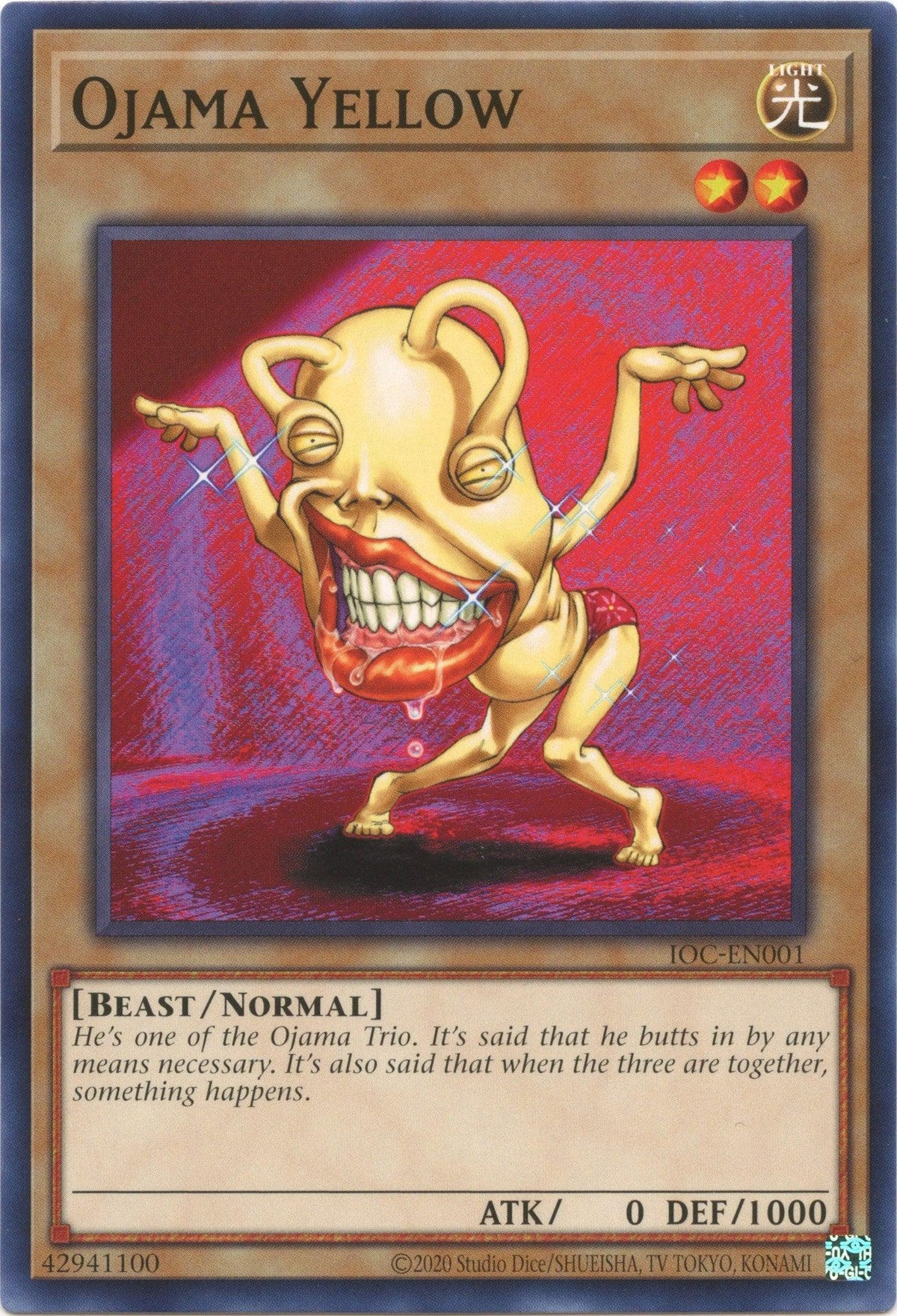 Beast, Common, Invasion of Chaos (25th Anniversary Edition), Light, Normal Monster, Unlimited Ojama Yellow (25th Anniversary) [IOC-EN001] Common - Trading Card World