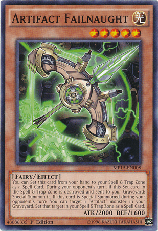 1st Edition, 2015 Mega-Tins Mega Pack, Common, Effect Monster, Fairy, Light Artifact Failnaught [MP15-EN008] Common - Trading Card World