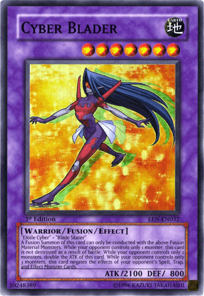 1st Edition, Earth, Elemental Energy, Fusion/Effect Monster, Super Rare, Unlimited, Warrior Cyber Blader [EEN-EN032] Super Rare - Trading Card World