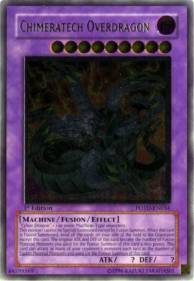1st Edition, Dark, Fusion/Effect Monster, Machine, Power of the Duelist, Ultimate Rare, Unlimited Chimeratech Overdragon [POTD-EN034] Ultimate Rare - Trading Card World