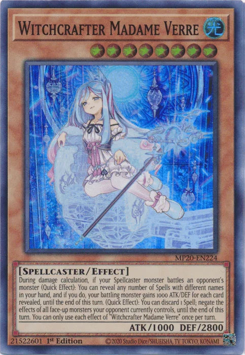1st Edition, 2020 Tin of Lost Memories, Effect Monster, Light, Spellcaster, Super Rare Witchcrafter Madame Verre [MP20-EN224] Super Rare - Trading Card World