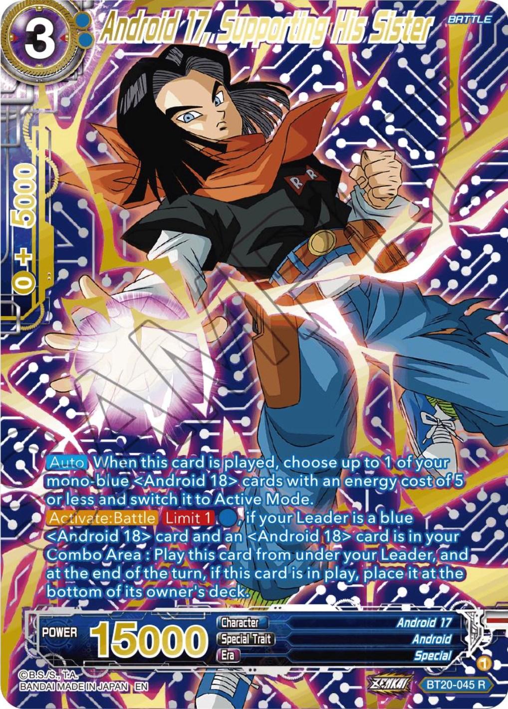 Android, Android 17, Battle, Blue, BT20-045, Parallel Foil, Power Absorbed, Rare, Special Android 17, Supporting His Sister (Gold-Stamped) (BT20-045) [Power Absorbed] - Trading Card World