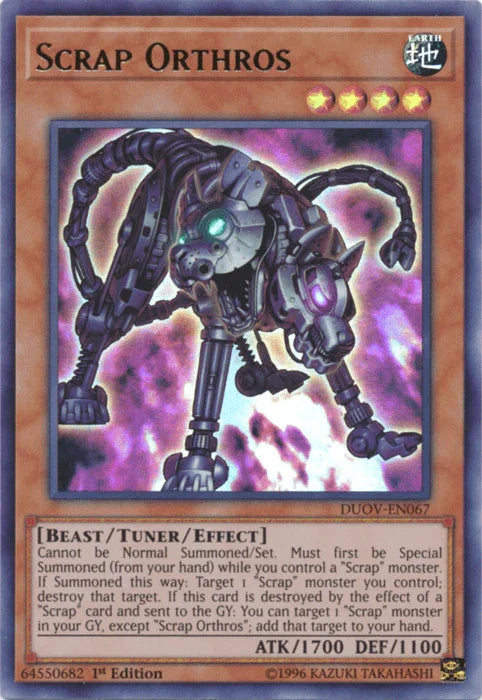 1st Edition, Beast, Duel Overload, Earth, Tuner/Effect Monster, Ultra Rare Scrap Orthros [DUOV-EN067] Ultra Rare - Trading Card World