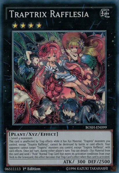 1st Edition, Breakers of Shadow, Earth, Plant, Secret Rare, Unlimited, Xyz/Effect Monster Traptrix Rafflesia [BOSH-EN099] Secret Rare - Trading Card World