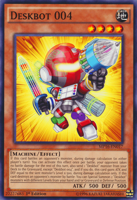 1st Edition, 2016 Mega-Tins Mega Pack, Common, Earth, Effect Monster, Machine, Unlimited Deskbot 004 [MP16-EN017] Common - Trading Card World