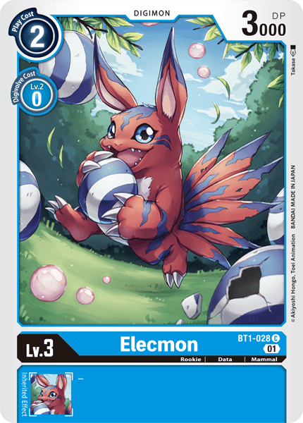 Blue, BT1-028, Common, Data, Digimon, Mammal, Rookie, Starter Deck: Ulforce Veedramon Elecmon [BT1-028] (Alternative Art) [Starter Deck: Ulforce Veedramon] - Trading Card World