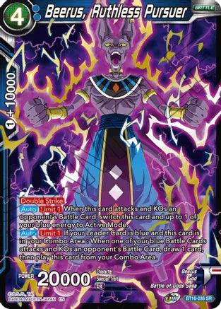 Battle, Battle of Gods Saga, Beerus, Blue, BT16-036, God, Parallel Foil, Realm of the Gods, Super Rare Beerus, Ruthless Pursuer (BT16-036) [Realm of the Gods] - Trading Card World