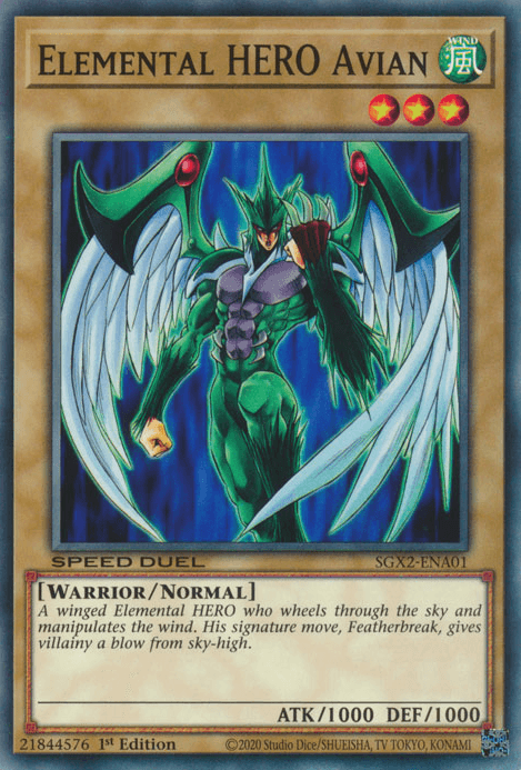 1st Edition, Common, Normal Monster, Speed Duel GX: Midterm Paradox, Warrior, Wind Elemental HERO Avian [SGX2-ENA01] Common - Trading Card World