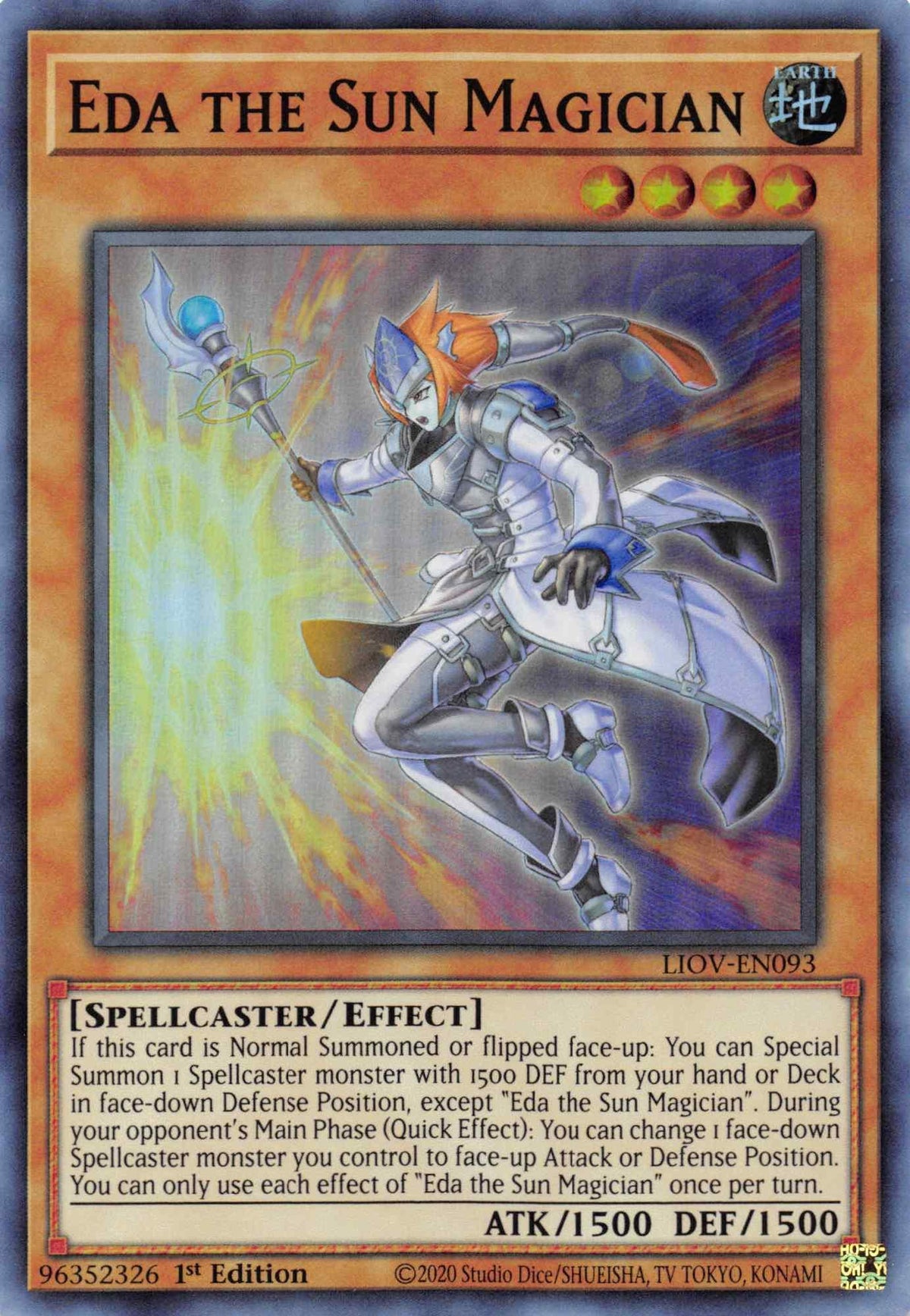 1st Edition, Earth, Effect Monster, Lightning Overdrive, Spellcaster, Super Rare Eda the Sun Magician [LIOV-EN093] Super Rare - Trading Card World
