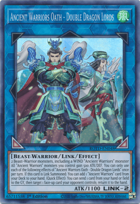 1st Edition, Beast-Warrior, Link/Effect Monster, Rise of the Duelist, Super Rare, Wind Ancient Warriors Oath - Double Dragon Lords [ROTD-EN048] Super Rare - Trading Card World