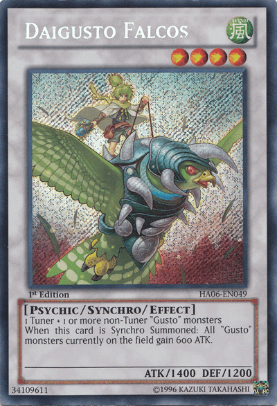 1st Edition, Hidden Arsenal 6: Omega Xyz, Psychic, Secret Rare, Synchro/Effect Monster, Wind Daigusto Falcos [HA06-EN049] Secret Rare - Trading Card World