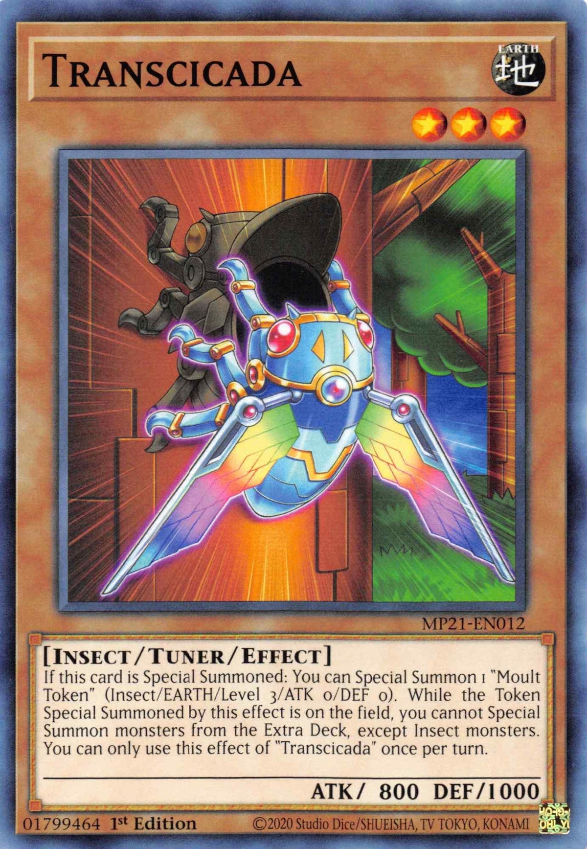 1st Edition, 2021 Tin of Ancient Battles, Common, Earth, Insect, Tuner/Effect Monster Transcicada [MP21-EN012] Common - Trading Card World