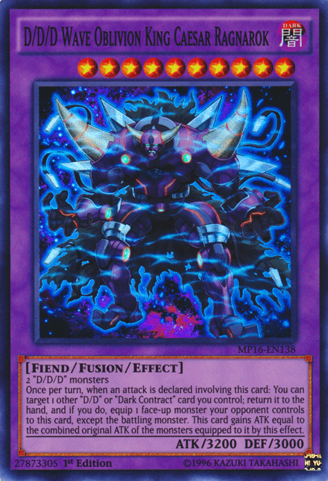 1st Edition, 2016 Mega-Tins Mega Pack, Dark, Fiend, Fusion/Effect Monster, Super Rare, Unlimited D/D/D Wave Oblivion King Caesar Ragnarok [MP16-EN138] Super Rare - Trading Card World