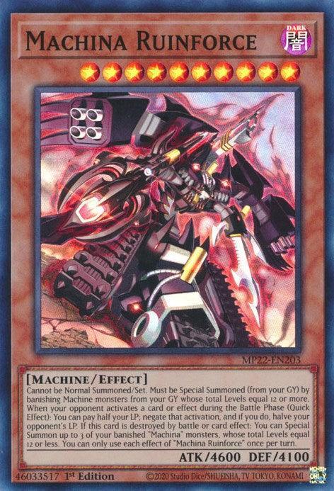 1st Edition, 2022 Tin of the Pharaoh's Gods, Dark, Effect Monster, Machine, Super Rare Machina Ruinforce [MP22-EN203] Super Rare - Trading Card World