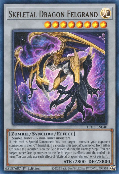 1st Edition, Dimension Force, Light, Synchro/Effect Monster, Ultra Rare, Zombie Skeletal Dragon Felgrand [DIFO-EN040] Ultra Rare - Trading Card World