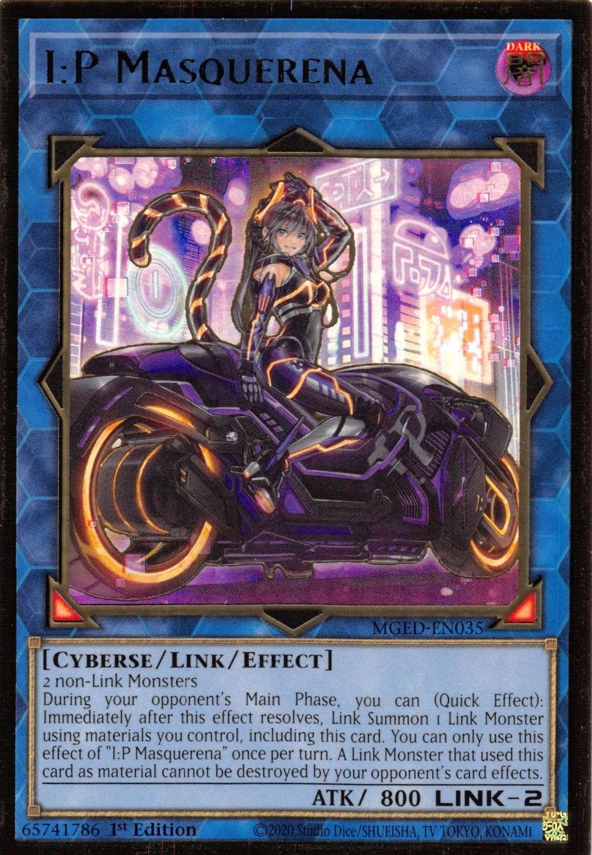 1st Edition, Cyberse, Dark, Gold Rare, Link/Effect Monster, Maximum Gold: El Dorado I:P Masquerena (Alternate Art) [MGED-EN035] Gold Rare - Trading Card World