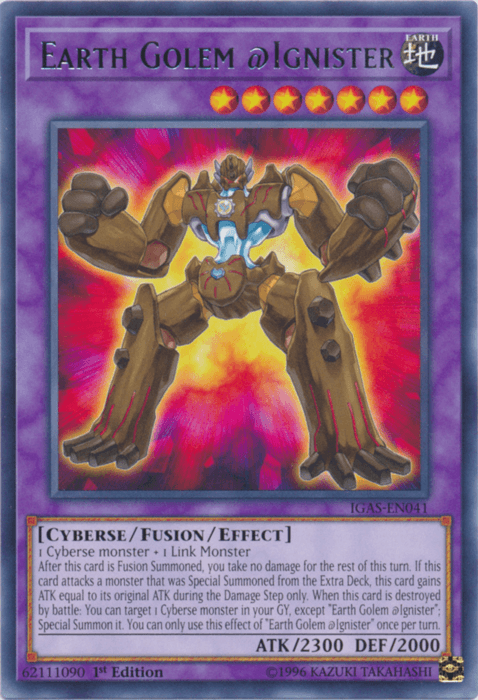 1st Edition, Cyberse, Earth, Fusion/Effect Monster, Ignition Assault, Rare, Unlimited Earth Golem @Ignister [IGAS-EN041] Rare - Trading Card World