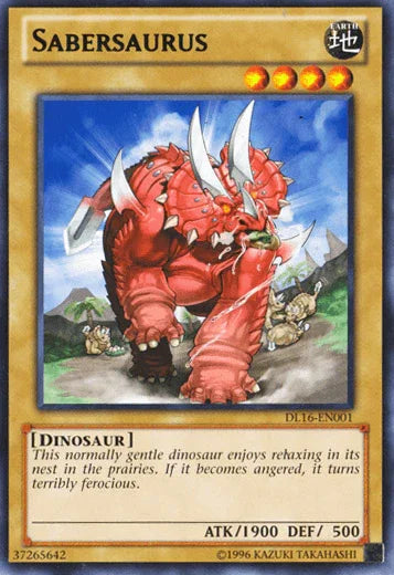 Dinosaur, Duelist League Promo, Earth, Normal Monster, Rare, Unlimited Sabersaurus (Green) [DL16-EN001] Rare - Trading Card World