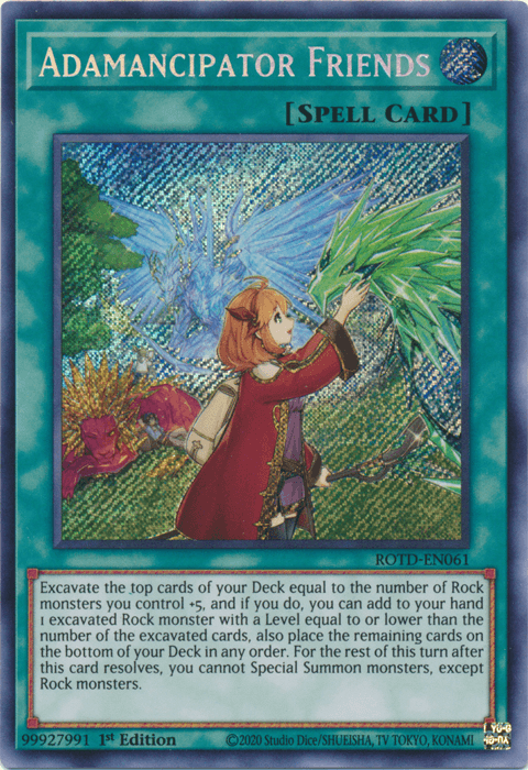 1st Edition, Normal Spell, Rise of the Duelist, Secret Rare, Spell Adamancipator Friends [ROTD-EN061] Secret Rare - Trading Card World
