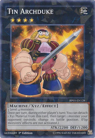 1st Edition, Battle Pack 3: Monster League, Earth, Machine, Shatterfoil Rare, Xyz/Effect Monster Tin Archduke [BP03-EN128] Shatterfoil Rare - Trading Card World