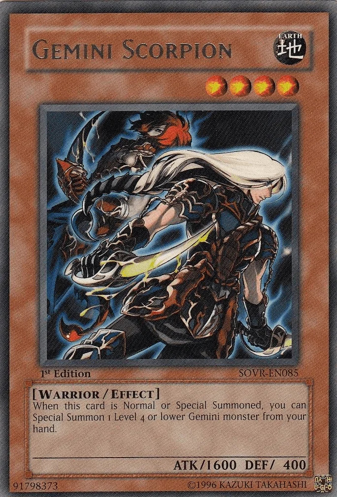 1st Edition, Earth, Effect Monster, Rare, Stardust Overdrive, Unlimited, Warrior Gemini Scorpion [SOVR-EN085] Rare - Trading Card World