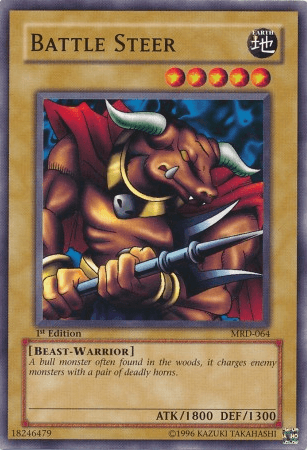 1st Edition, Beast-Warrior, Common, Earth, Metal Raiders, Normal Monster, Unlimited Battle Steer [MRD-064] Common - Trading Card World