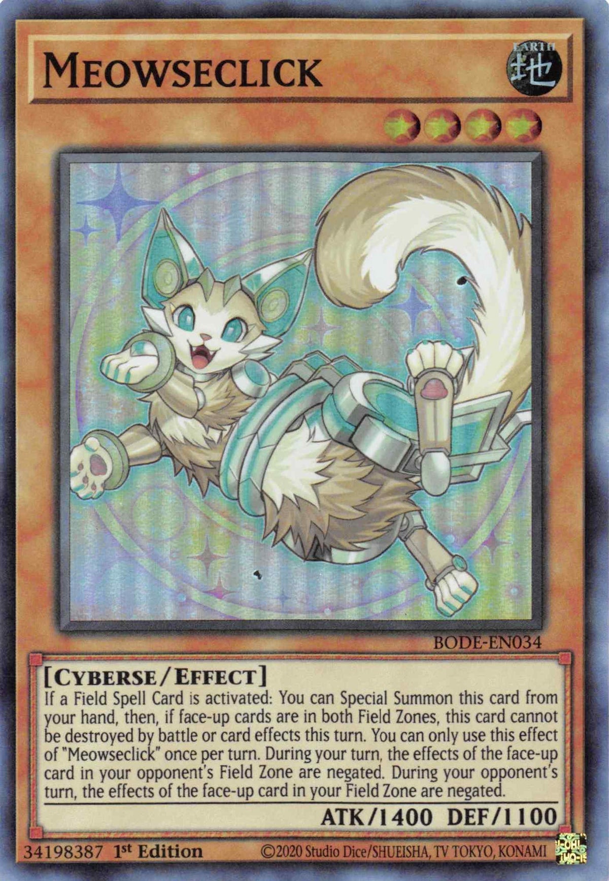 1st Edition, Burst of Destiny, Cyberse, Earth, Effect Monster, Super Rare Meowseclick [BODE-EN034] Super Rare - Trading Card World