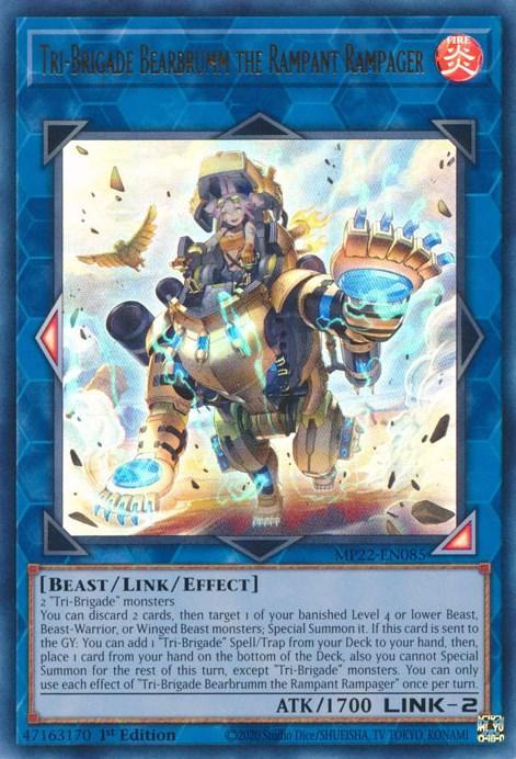 1st Edition, 2022 Tin of the Pharaoh's Gods, Beast, Fire, Link/Effect Monster, Ultra Rare Tri-Brigade Bearbrumm the Rampant Rampager [MP22-EN085] Ultra Rare - Trading Card World