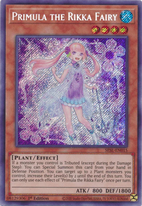 1st Edition, Effect Monster, Plant, Secret Rare, Secret Slayers, Water Primula the Rikka Fairy [SESL-EN015] Secret Rare - Trading Card World
