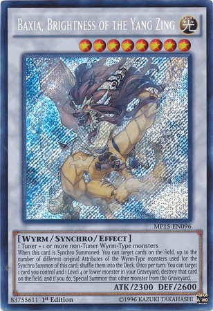1st Edition, 2015 Mega-Tins Mega Pack, Light, Secret Rare, Synchro/Effect Monster, Wyrm Baxia, Brightness of the Yang Zing [MP15-EN096] Secret Rare - Trading Card World