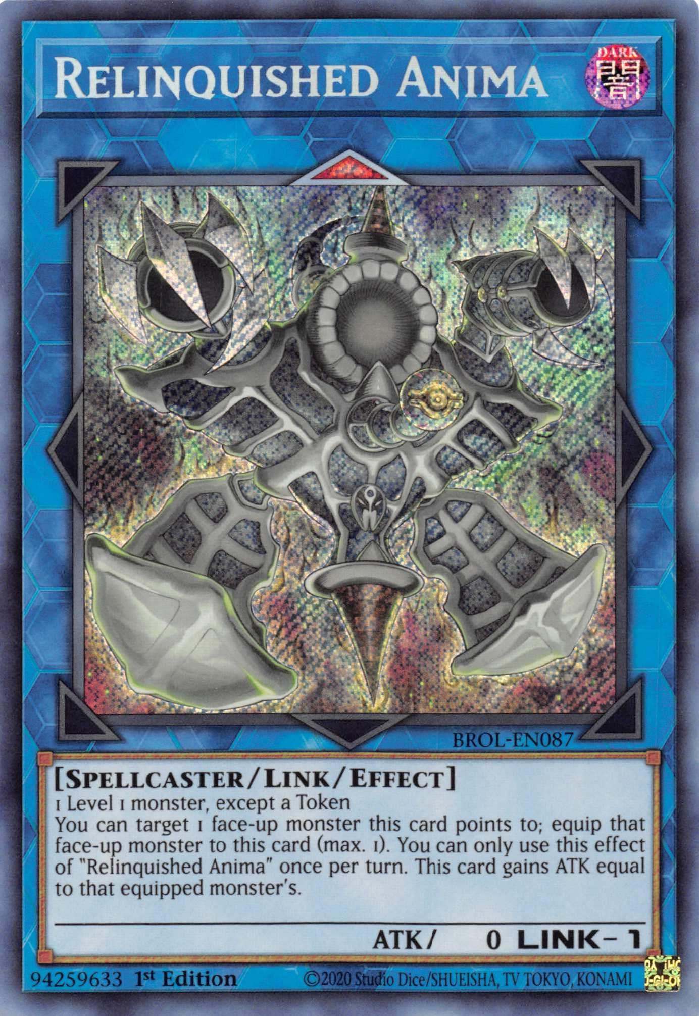 1st Edition, Brothers of Legend, Dark, Link/Effect Monster, Secret Rare, Spellcaster Relinquished Anima [BROL-EN087] Secret Rare - Trading Card World