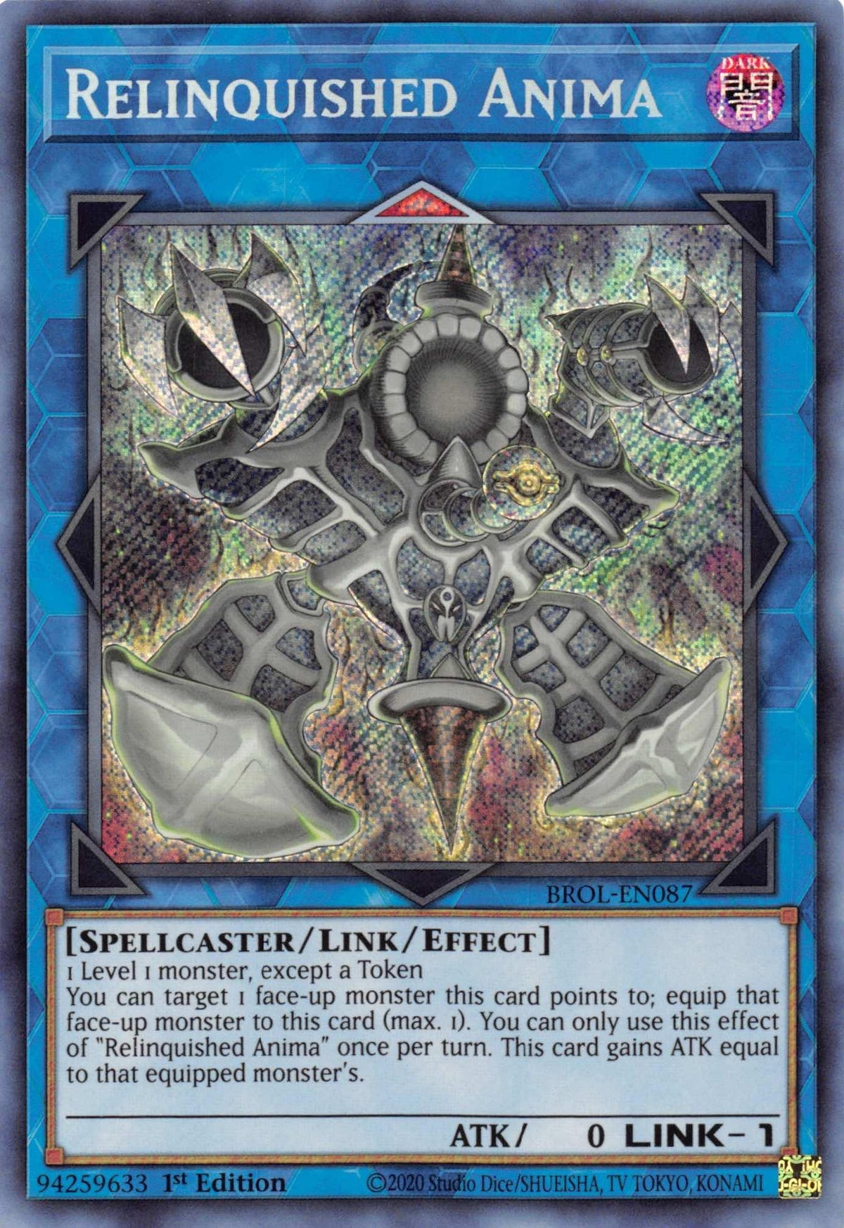 1st Edition, Brothers of Legend, Dark, Link/Effect Monster, Secret Rare, Spellcaster Relinquished Anima [BROL-EN087] Secret Rare - Trading Card World