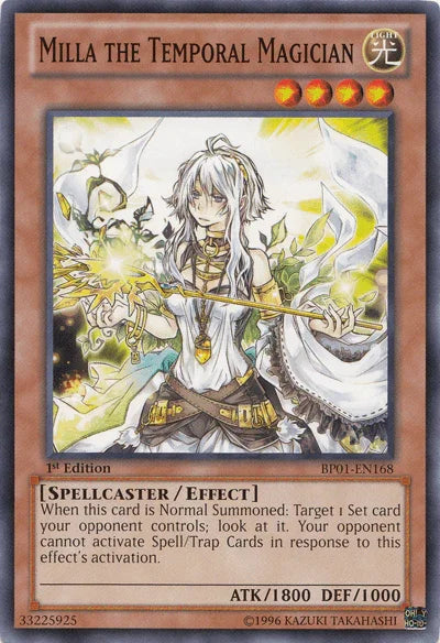 1st Edition, Battle Pack: Epic Dawn, Common, Effect Monster, Light, Spellcaster, Unlimited Milla the Temporal Magician [BP01-EN168] Common - Trading Card World