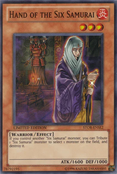 Effect Monster, Fire, Limited, Storm of Ragnarok: Special Edition, Super Rare, Warrior Hand of the Six Samurai [STOR-ENSE2] Super Rare - Trading Card World