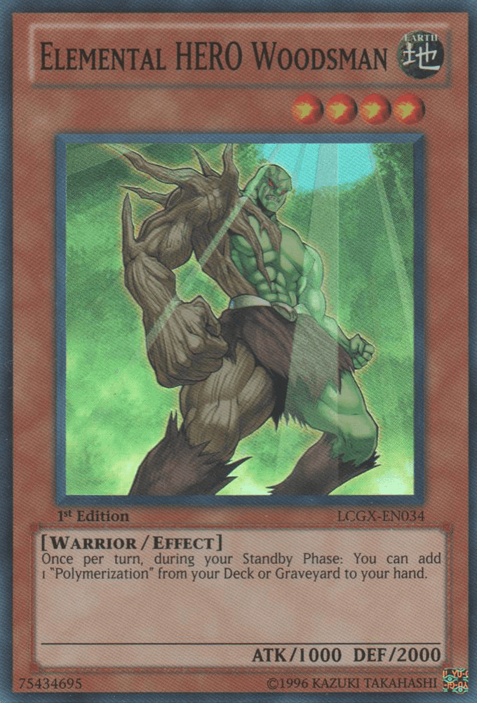 1st Edition, Earth, Effect Monster, Legendary Collection 2, Super Rare, Unlimited, Warrior Elemental HERO Woodsman [LCGX-EN034] Super Rare - Trading Card World