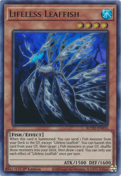 1st Edition, Effect Monster, Fish, Rise of the Duelist, Ultra Rare, Water Lifeless Leaffish [ROTD-EN033] Ultra Rare - Trading Card World