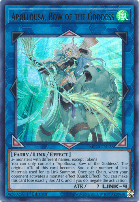 1st Edition, 2020 Tin of Lost Memories, Fairy, Link/Effect Monster, Ultra Rare, Wind Apollousa, Bow of the Goddess [MP20-EN126] Ultra Rare - Trading Card World