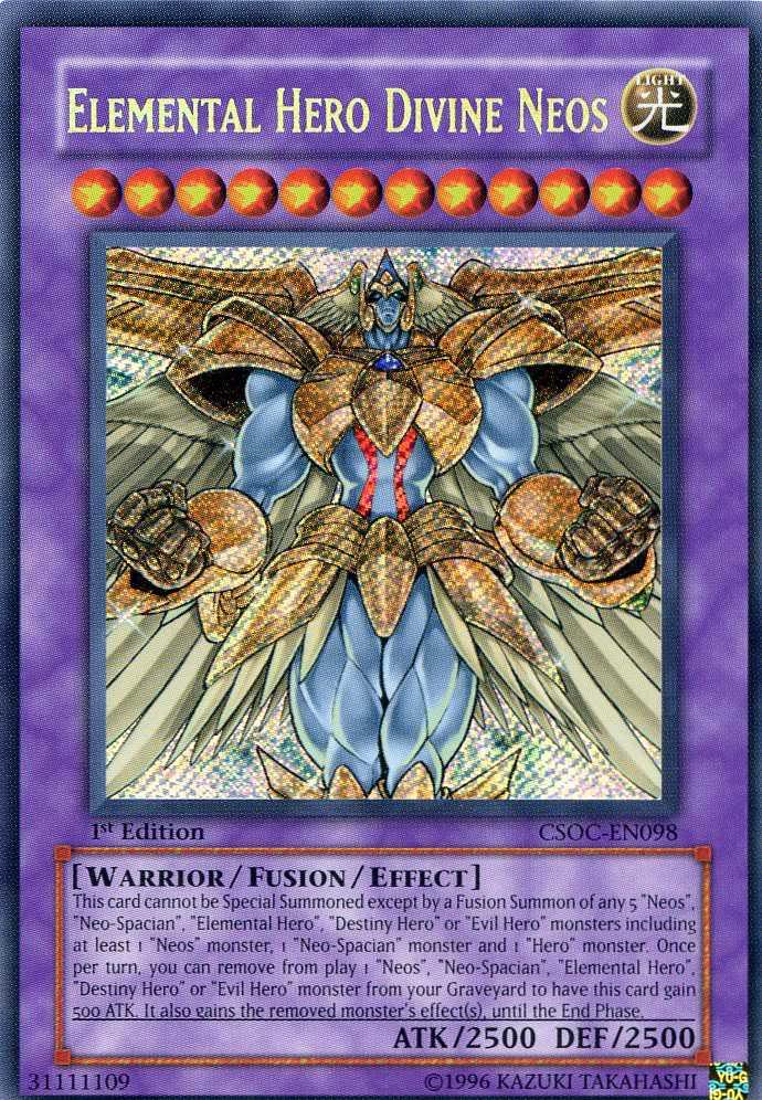 1st Edition, Crossroads of Chaos, Fusion/Effect Monster, Light, Secret Rare, Unlimited, Warrior Elemental Hero Divine Neos [CSOC-EN098] Secret Rare - Trading Card World