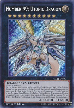 1st Edition, Dragon, Light, Secret Rare, The New Challengers, Unlimited, Xyz/Effect Monster Number 99: Utopic Dragon [NECH-EN099] Secret Rare - Trading Card World