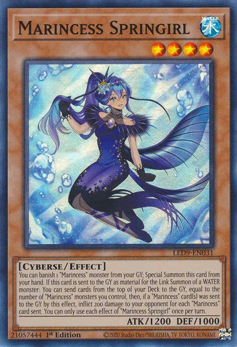1st Edition, Cyberse, Effect Monster, Legendary Duelists: Duels From the Deep, Super Rare, Water Marincess Springirl [LED9-EN031] Super Rare - Trading Card World