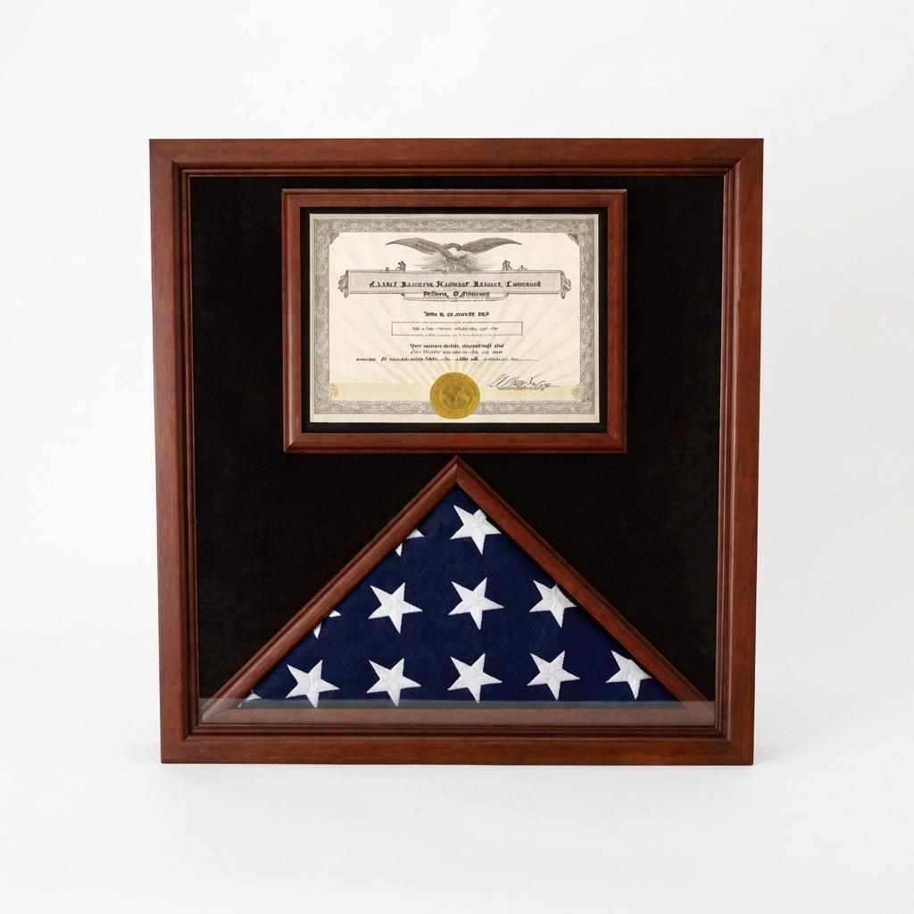 Flag and Certificate Case, Cherry Flag Display Cases With Certificate
