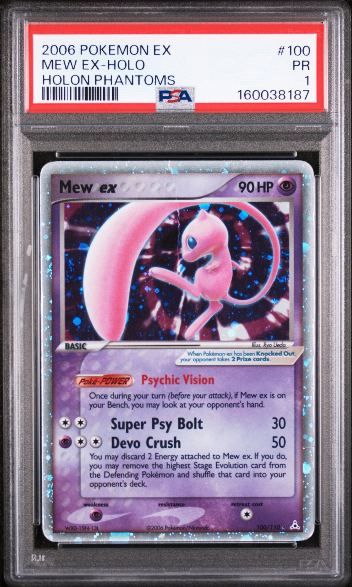 PSA 1 Mew EX (Holo Holon Phantoms) #100 · Holon Phantoms · 2006 — front