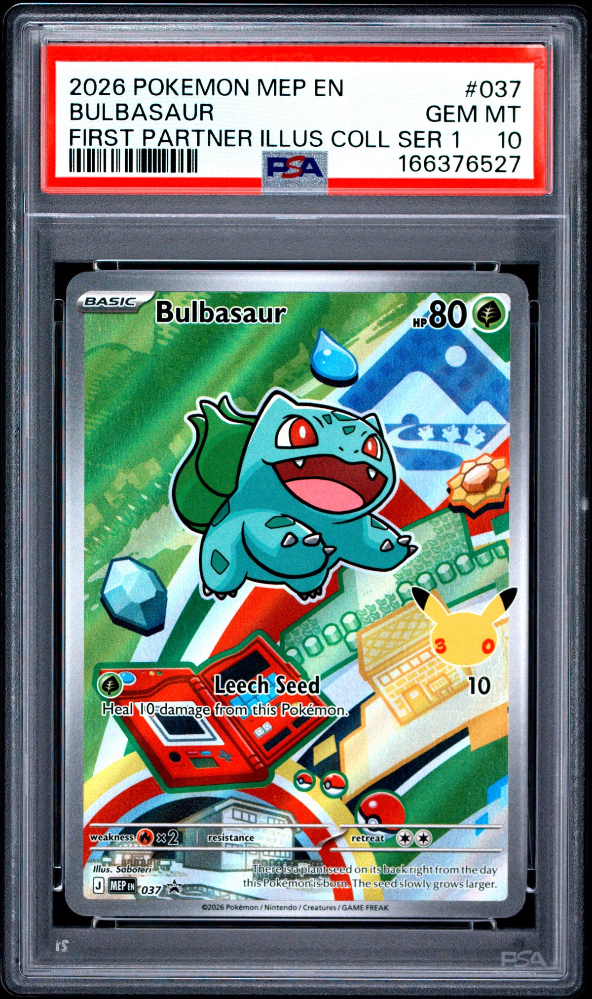 PSA 10 Bulbasaur First Partner Illus Coll Ser 1 #037 · Mega Evolution Promo · 2026 — front
