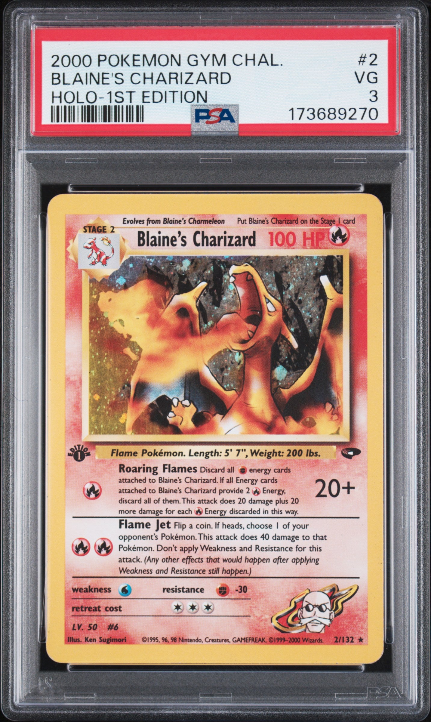 PSA 3 Blaine's Charizard Holo (1st Edition) #2 · Gym Challenge · 2000 — front