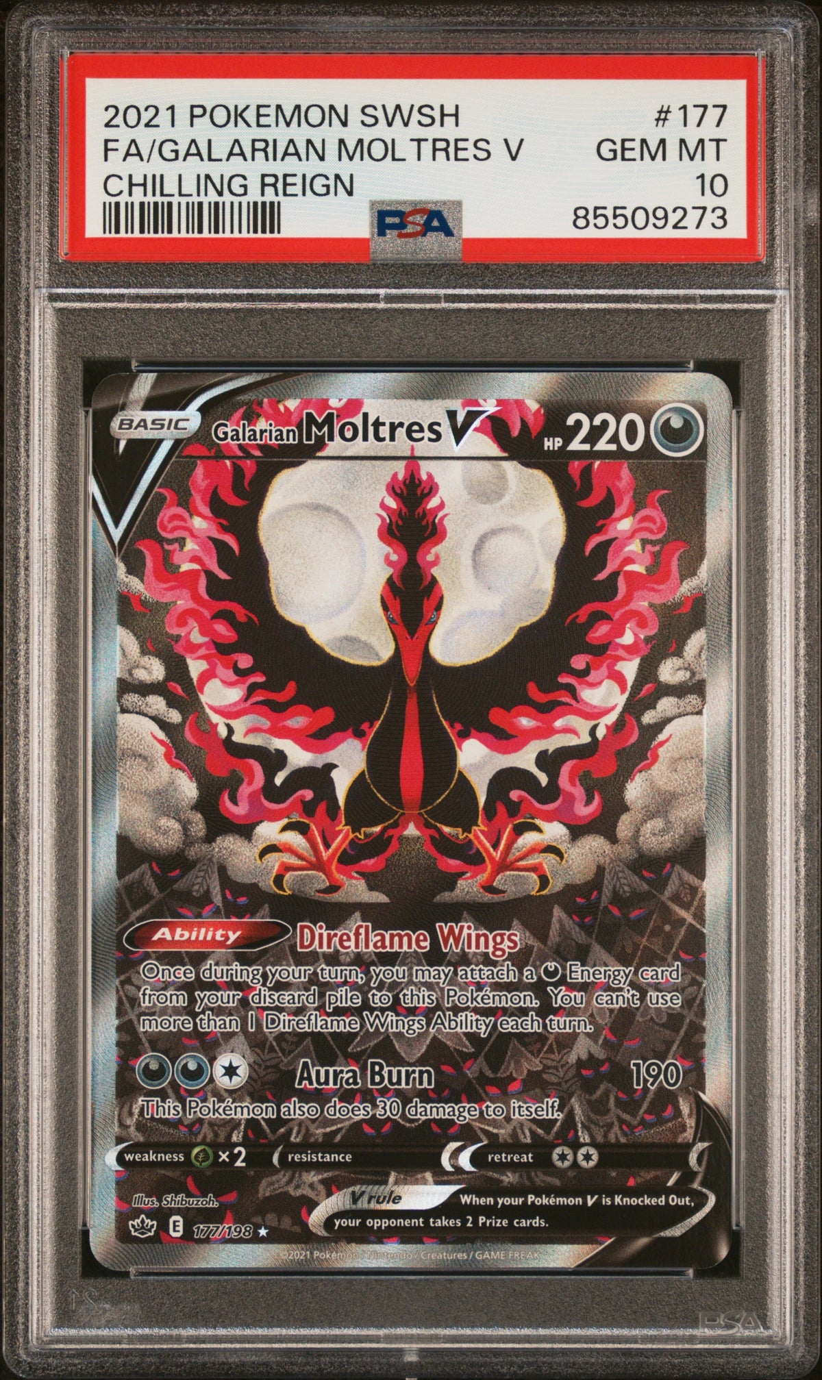 PSA 10 Full Art/galarian Moltres V #177 · Chilling Reign · 2021 — front