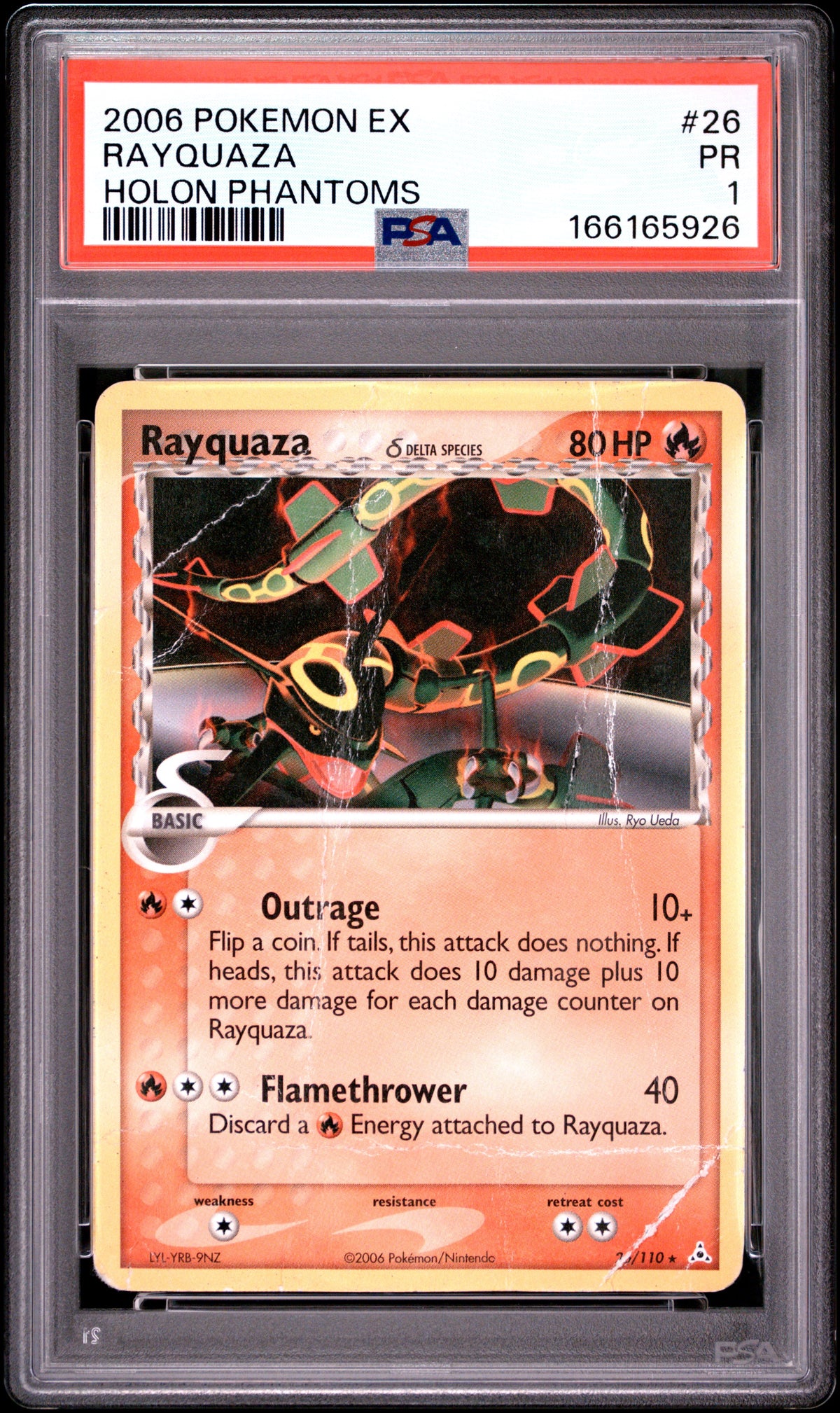 PSA 1 Rayquaza Holon Phantoms #26 · Holon Phantoms · 2006 — front