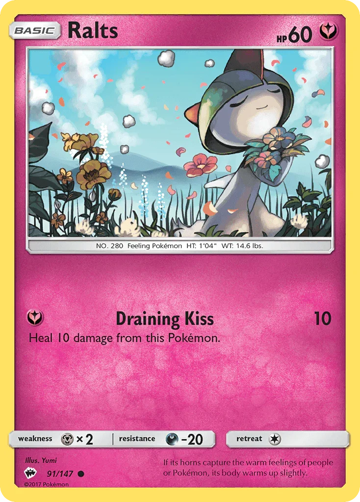 91, Common, Darkness[-20], Fairy, Metal[×2], Normal, Reverse Holofoil, Sun & Moon: Burning Shadows Ralts (91/147) [Sun & Moon: Burning Shadows] - Trading Card World