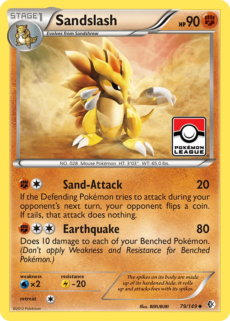 79, Black & White: Boundaries Crossed, Fighting, Lightning[-20], Normal, Reverse Holofoil, Uncommon, Water[×2] Sandslash (79/149) [Black & White: Boundaries Crossed] - Trading Card World