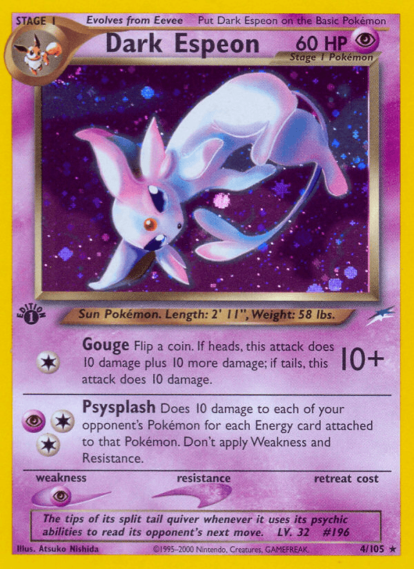 1st Edition Holofoil, Holo Rare, Neo Destiny 1st Edition, Psychic, Psychic[×2] Dark Espeon (4/105) [Neo Destiny 1st Edition] - Trading Card World